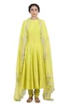 Buy_Seema Nanda_Yellow Chanderi Silk Embroidery Pipe Round Geet Anarkali Set  _Online_at_Aza_Fashions