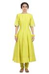 Shop_Seema Nanda_Yellow Chanderi Silk Embroidery Pipe Round Geet Anarkali Set  _Online_at_Aza_Fashions