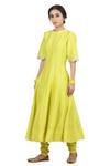 Seema Nanda_Yellow Chanderi Silk Embroidery Pipe Round Geet Anarkali Set  _at_Aza_Fashions