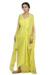 Buy_Seema Nanda_Yellow Organza, Chanderi Silk, Lining Cotton Mul Floral, Aruni Draped With _Online_at_Aza_Fashions