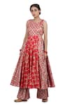 Seema Nanda_Pink Chanderi Silk Printed Phulkari Round Reet Anarkali Sharara Set  _Online_at_Aza_Fashions