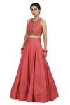 Buy_Seema Nanda_Pink Chanderi Silk Printed Scallop Round Aiman Lehenga Set  _Online_at_Aza_Fashions