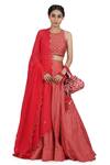 Shop_Seema Nanda_Pink Chanderi Silk Printed Scallop Round Aiman Lehenga Set  _Online_at_Aza_Fashions