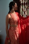 Seema Nanda_Pink Chanderi Silk Printed Scallop Round Aiman Lehenga Set  _at_Aza_Fashions