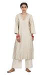 Shop_Seema Nanda_Ivory Chanderi Silk, Cotton Mul And Organza Lining Deep Kurta Palazzo Set_Online_at_Aza_Fashions