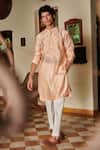Seema Nanda_Peach Chanderi Silk Printed Geometric Amrit Kurta Set  _Online_at_Aza_Fashions