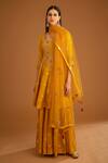 Buy_Shyam Narayan Prasad_Yellow Viscose Silk Brocade Embroidered Work Anarkali Sharara Set  _at_Aza_Fashions