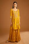 Shyam Narayan Prasad_Yellow Viscose Silk Brocade Embroidered Work Anarkali Sharara Set  _at_Aza_Fashions