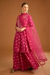 Buy_Shyam Narayan Prasad_Fuchsia Viscose Silk Brocade Embroidered Zardozi Round Anarkali Sharara Set _Online_at_Aza_Fashions