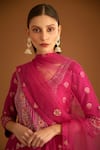 Shop_Shyam Narayan Prasad_Fuchsia Viscose Silk Brocade Embroidered Zardozi Round Anarkali Sharara Set _Online_at_Aza_Fashions