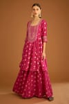 Shyam Narayan Prasad_Fuchsia Viscose Silk Brocade Embroidered Zardozi Round Anarkali Sharara Set _at_Aza_Fashions