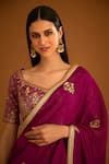 Buy_Shyam Narayan Prasad_Pink Silk Brocade Embroidered Zardozi Leaf Neck Saree With Blouse  _Online_at_Aza_Fashions