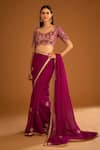 Shop_Shyam Narayan Prasad_Pink Silk Brocade Embroidered Zardozi Leaf Neck Saree With Blouse  _Online_at_Aza_Fashions