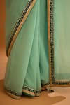 Buy_Shyam Narayan Prasad_Green Silk Embroidered Zardozi Leaf Neck Saree With Sleeveless Blouse  _Online_at_Aza_Fashions