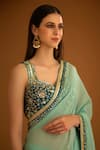 Shop_Shyam Narayan Prasad_Green Silk Embroidered Zardozi Leaf Neck Saree With Sleeveless Blouse  _Online_at_Aza_Fashions