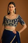 Buy_Shyam Narayan Prasad_Blue Dupion Silk Embroidered Zardozi Leaf Neck Work Saree With Blouse 
