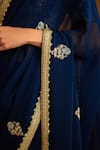 Buy_Shyam Narayan Prasad_Blue Dupion Silk Embroidered Zardozi Leaf Neck Work Saree With Blouse _Online_at_Aza_Fashions