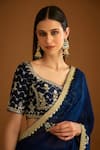 Shop_Shyam Narayan Prasad_Blue Dupion Silk Embroidered Zardozi Leaf Neck Work Saree With Blouse _Online_at_Aza_Fashions