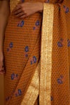 Buy_Shyam Narayan Prasad_Yellow Modal Satin Embroidered Floret Print And Work Saree With Blouse  _Online_at_Aza_Fashions