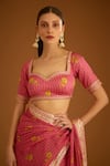 Buy_Shyam Narayan Prasad_Pink Modal Satin Floral Print And Gota Work Saree With Blouse