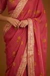 Buy_Shyam Narayan Prasad_Pink Modal Satin Floral Print And Gota Work Saree With Blouse_Online_at_Aza_Fashions