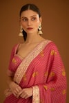 Shop_Shyam Narayan Prasad_Pink Modal Satin Floral Print And Gota Work Saree With Blouse_Online_at_Aza_Fashions