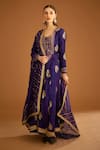 Shyam Narayan Prasad_Purple Viscose Embroidered Zardozi U Neck Anarkali Trouser Set  _Online_at_Aza_Fashions