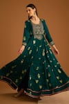 Shyam Narayan Prasad_Green Viscose Embroidered Zardozi U Work Tiered Anarkali Trouser Set  _at_Aza_Fashions