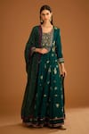 Shyam Narayan Prasad_Green Viscose Embroidered Zardozi U Work Tiered Anarkali Trouser Set  _Online_at_Aza_Fashions