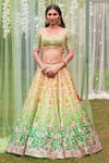 Shyam Narayan Prasad_Green Net Silk Gota And Thread Work Lehenga Set_Online_at_Aza_Fashions