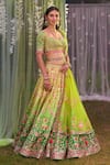 Shop_Shyam Narayan Prasad_Green Net Silk Gota And Thread Work Lehenga Set_Online_at_Aza_Fashions
