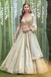 Buy_Shyam Narayan Prasad_Blue Brocade Embroidered Bridal Lehenga Set With Sleeveless Blouse _at_Aza_Fashions