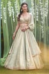 Buy_Shyam Narayan Prasad_Blue Brocade Embroidered Bridal Lehenga Set With Sleeveless Blouse _Online_at_Aza_Fashions