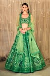 Shyam Narayan Prasad_Green Brocade Embroidered Applique Scoop Neck And Thread Work Bridal Lehenga Set _Online_at_Aza_Fashions