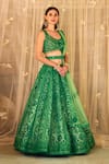 Shyam Narayan Prasad_Green Brocade Embroidered Applique Scoop Neck And Thread Work Bridal Lehenga Set _at_Aza_Fashions