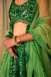 Buy_Shyam Narayan Prasad_Green Brocade Embroidered Applique Scoop Neck And Thread Work Bridal Lehenga Set _Online_at_Aza_Fashions