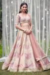 Buy_Shyam Narayan Prasad_Pink Raw Silk Embroidered Zari Sweetheart Neck Dori Bridal Lehenga Set _at_Aza_Fashions