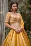 Buy_Shyam Narayan Prasad_Yellow Brocade Embroidered Zardozi Sweetheart Floral Pattern Bridal Lehenga Set 