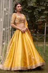 Shyam Narayan Prasad_Yellow Brocade Embroidered Zardozi Sweetheart Floral Pattern Bridal Lehenga Set _at_Aza_Fashions