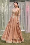Shyam Narayan Prasad_Pink Brocade Embroidered Zardozi Sweetheart Neck Tiered Lehenga Set _Online_at_Aza_Fashions