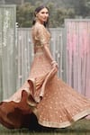 Shop_Shyam Narayan Prasad_Pink Brocade Embroidered Zardozi Sweetheart Neck Tiered Lehenga Set _at_Aza_Fashions