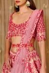 Shyam Narayan Prasad_Peach Brocade Embroidered Applique Scoop Neck Thread And Work Bridal Lehenga Set _at_Aza_Fashions