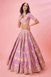 Buy_Shyam Narayan Prasad_Purple Silk, Organza Embroidery, Tassels Asymmetric Floral Gota Lehenga Set _Online_at_Aza_Fashions