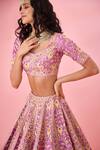 Shop_Shyam Narayan Prasad_Purple Silk, Organza Embroidery, Tassels Asymmetric Floral Gota Lehenga Set _Online_at_Aza_Fashions