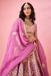Buy_Shyam Narayan Prasad_Purple Silk, Organza Embroidery, Tassels Asymmetric Floral Gota Lehenga Set 