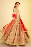 Buy_Shyam Narayan Prasad_Orange Silk Embroidered Gota And Thread Work Sweetheart Neck Bridal Lehenga Set 