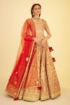 Shyam Narayan Prasad_Orange Silk Embroidered Gota And Thread Work Sweetheart Neck Bridal Lehenga Set _Online