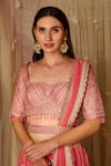 Shyam Narayan Prasad_Coral Brocade Embroidered Zardozi Sweetheart Neck Pattern Bridal Lehenga Set _at_Aza_Fashions