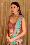 Shop_Shyam Narayan Prasad_Blue Brocade Embroidered Applique Plunge V And Thread Work Bridal Lehenga Set _Online_at_Aza_Fashions