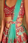 Shyam Narayan Prasad_Blue Brocade Embroidered Applique Plunge V And Thread Work Bridal Lehenga Set _at_Aza_Fashions